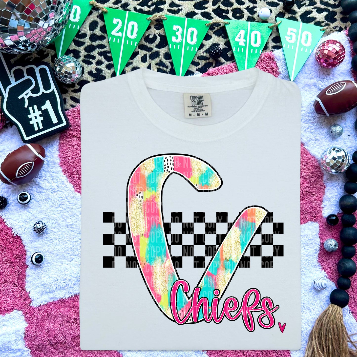 Chiefs Pink/Teal Brushstroke Initial Mascot DTF Transfer