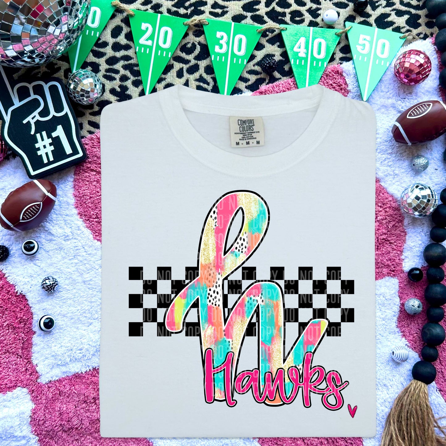 Hawks Pink/Teal Brushstroke Initial Mascot DTF Transfer