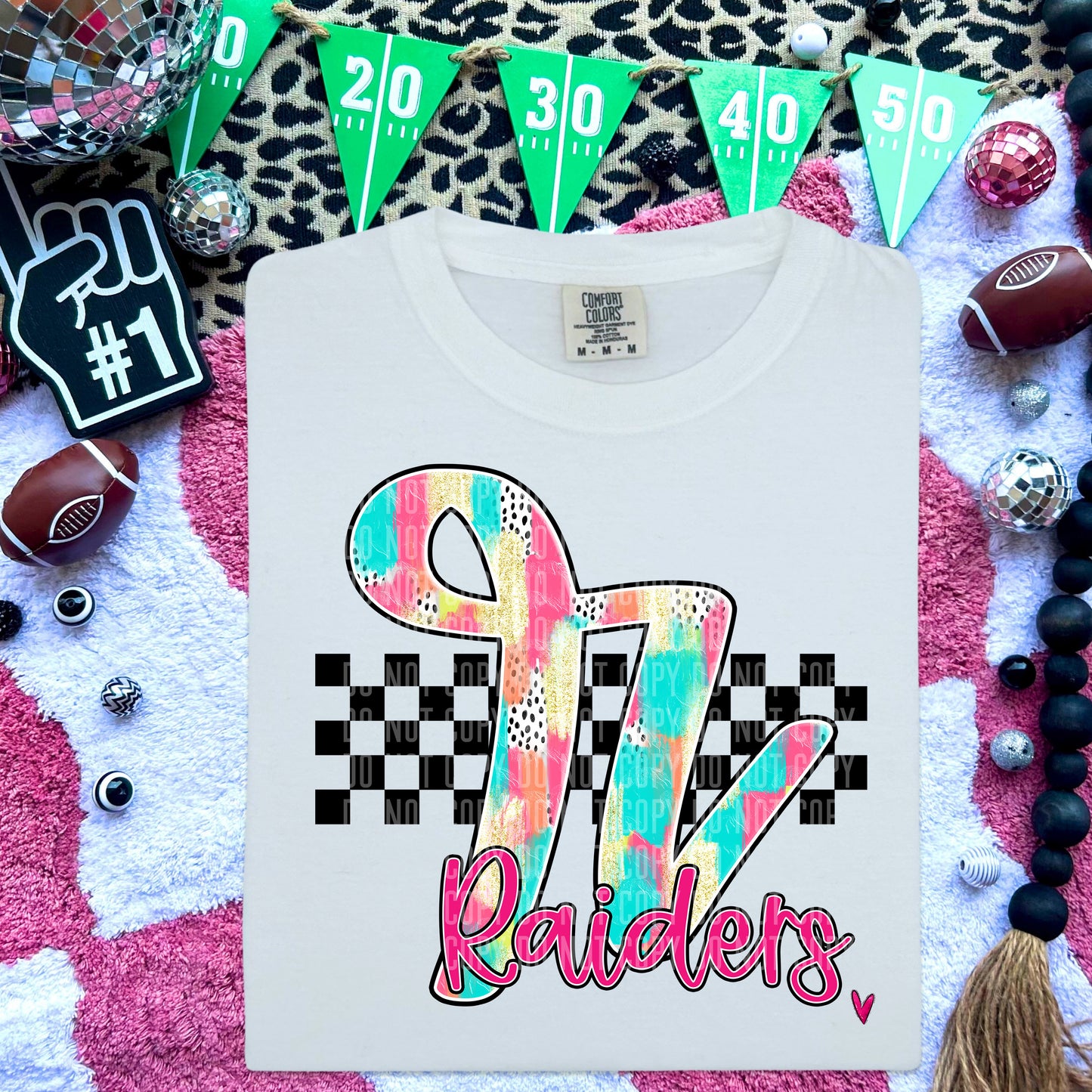 Raiders Pink/Teal Brushstroke Initial Mascot DTF Transfer