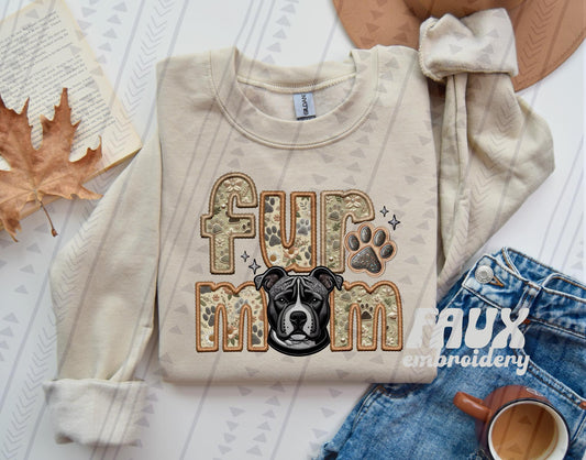 Pitbull Blue Fur Mom Embroidery Faux DTF Transfer