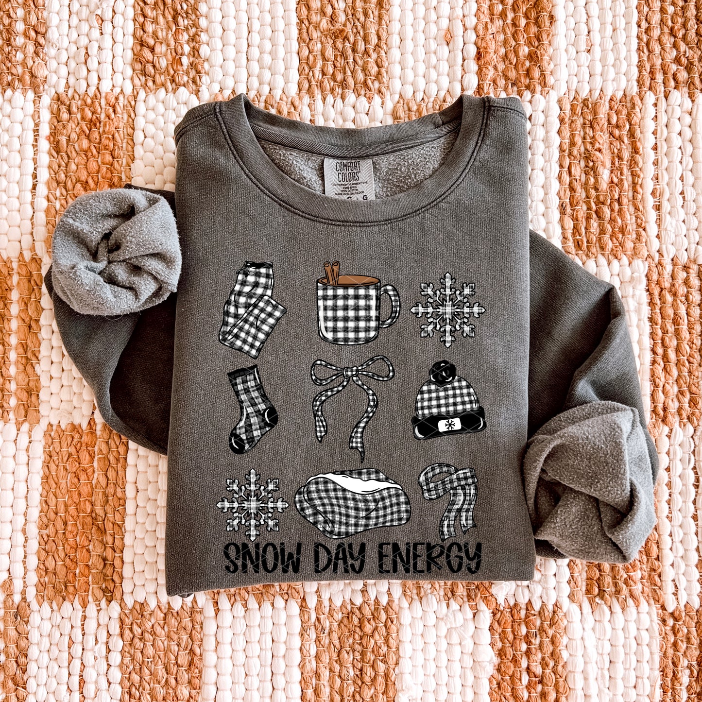 Plaid Snow Day Energy Collage Black Words DTF Transfer