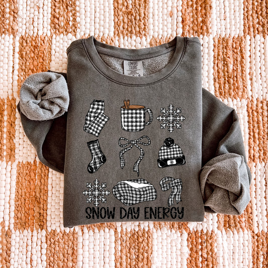 Plaid Snow Day Energy Collage Black Words DTF Transfer