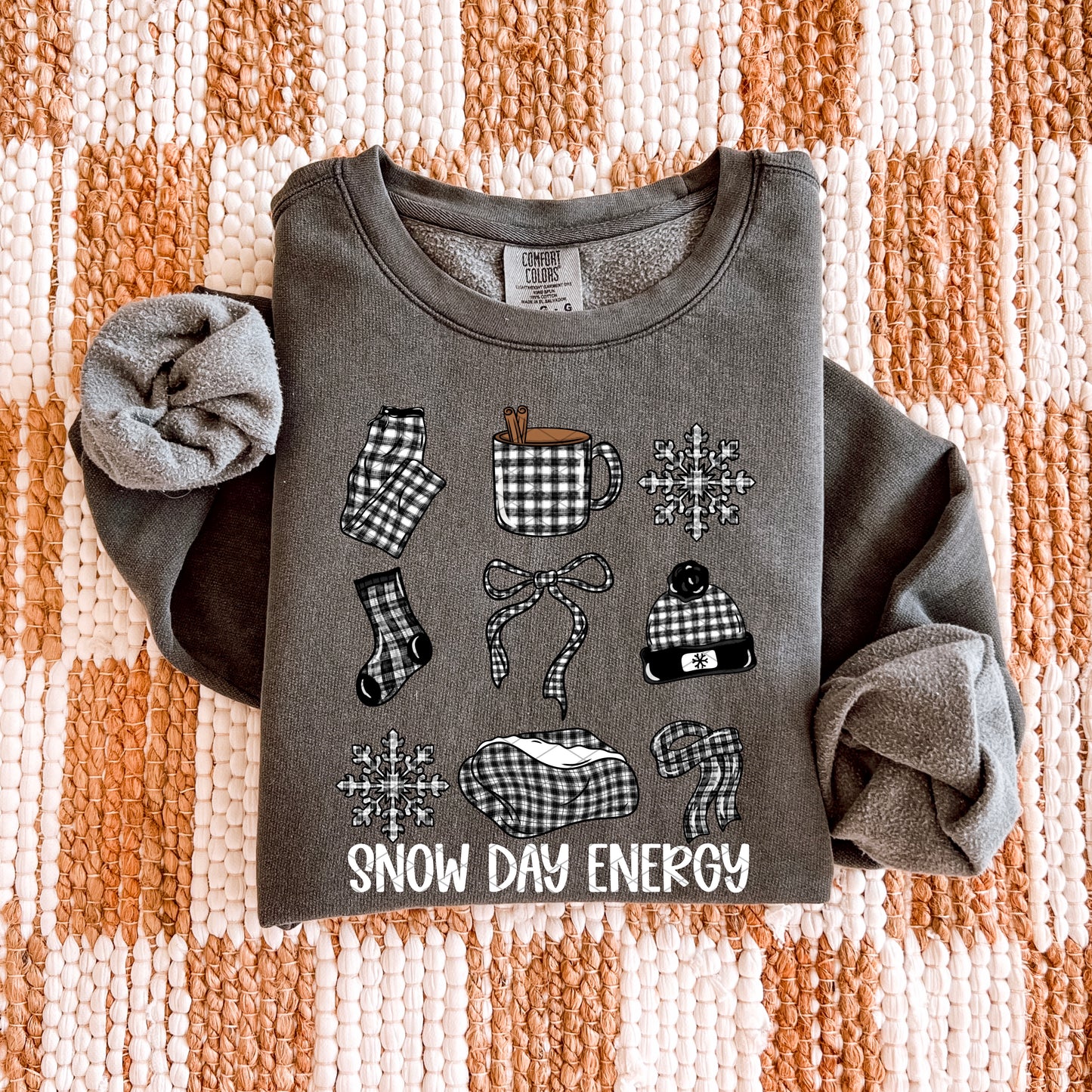 Plaid Snow Day Energy Collage White Words DTF Transfer