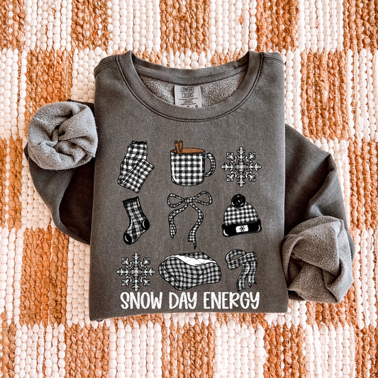 Plaid Snow Day Energy Collage White Words DTF Transfer