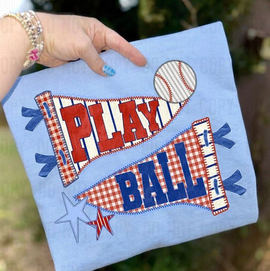 Play Ball Baseball Pennant With Baseball DTF Transfer