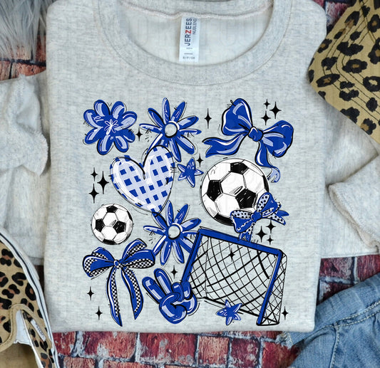 Play Ball Soccer Collage Blue DTF Transfer
