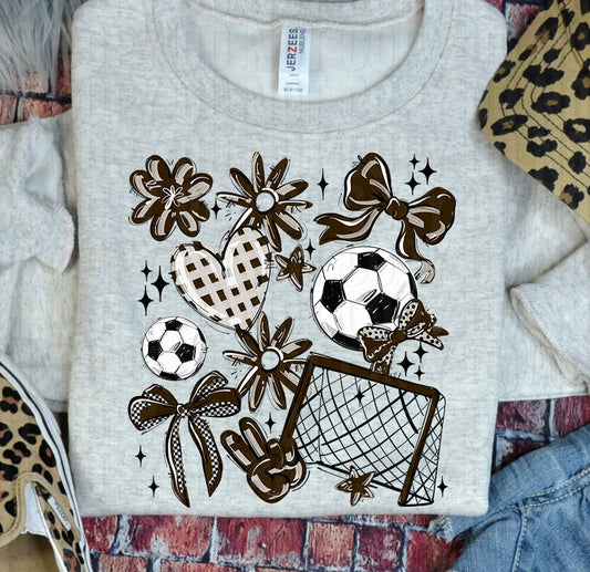 Play Ball Soccer Collage Brown DTF Transfer