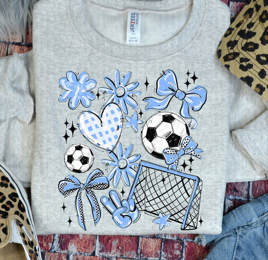 Play Ball Soccer Collage Columbia Blue DTF Transfer
