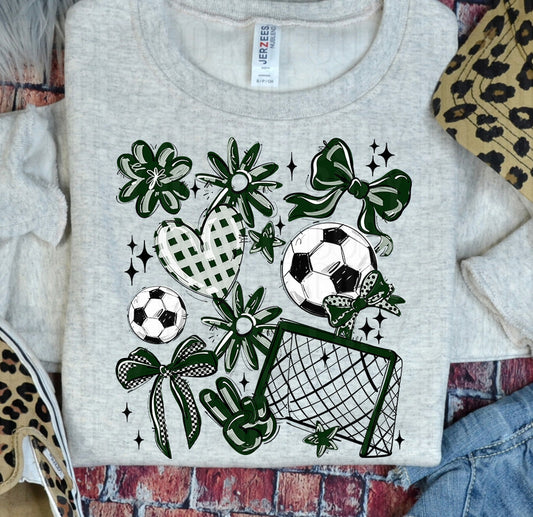 Play Ball Soccer Collage Forest Green DTF Transfer