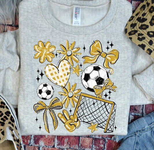 Play Ball Soccer Collage Gold DTF Transfer
