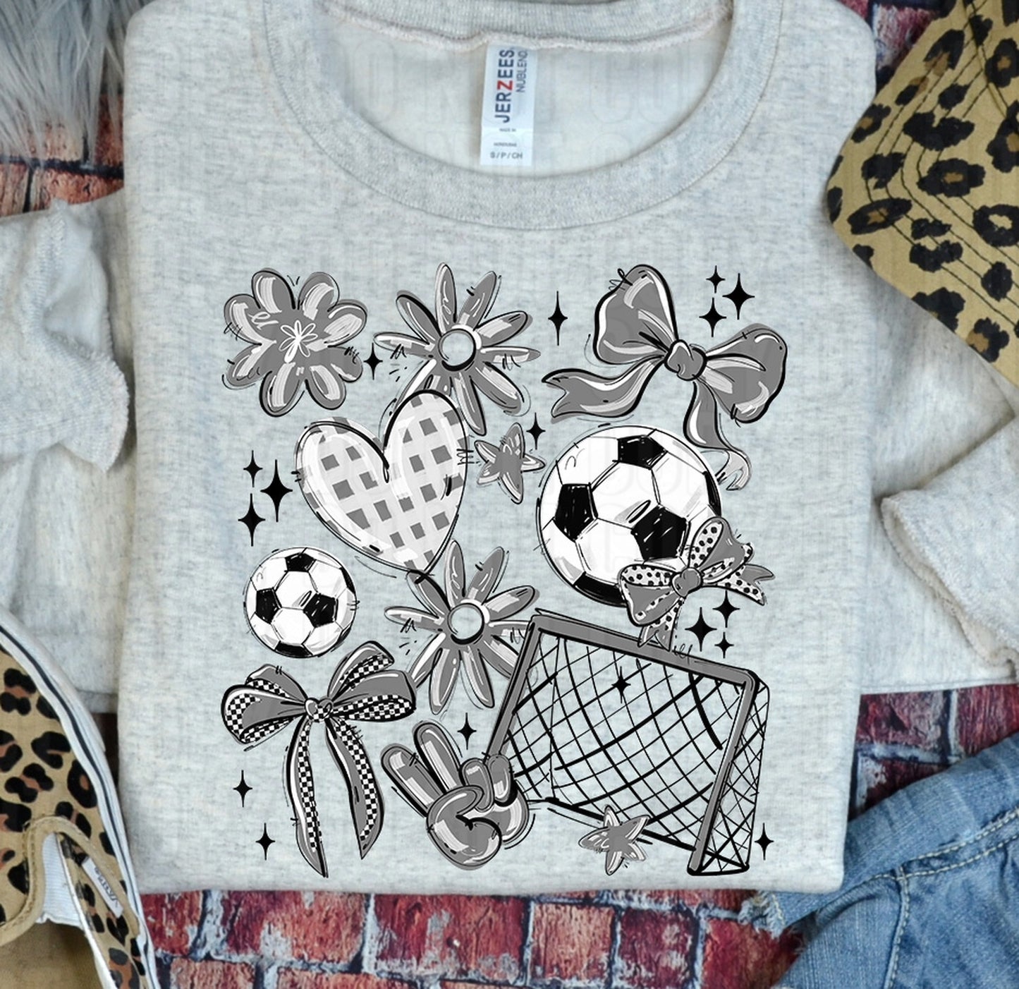 Play Ball Soccer Collage Grey DTF Transfer