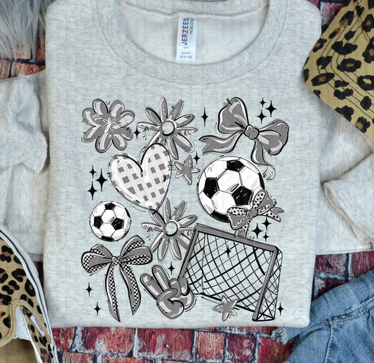 Play Ball Soccer Collage Grey DTF Transfer