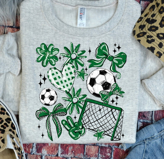 Play Ball Soccer Collage Kelly Green DTF Transfer