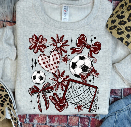 Play Ball Soccer Collage Maroon DTF Transfer