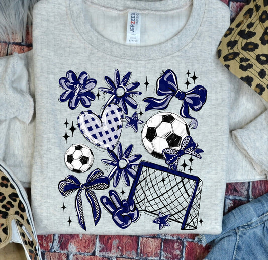 Play Ball Soccer Collage Navy DTF Transfer