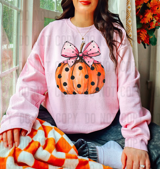 Polka Dot Pumpkin With Bow DTF Transfer