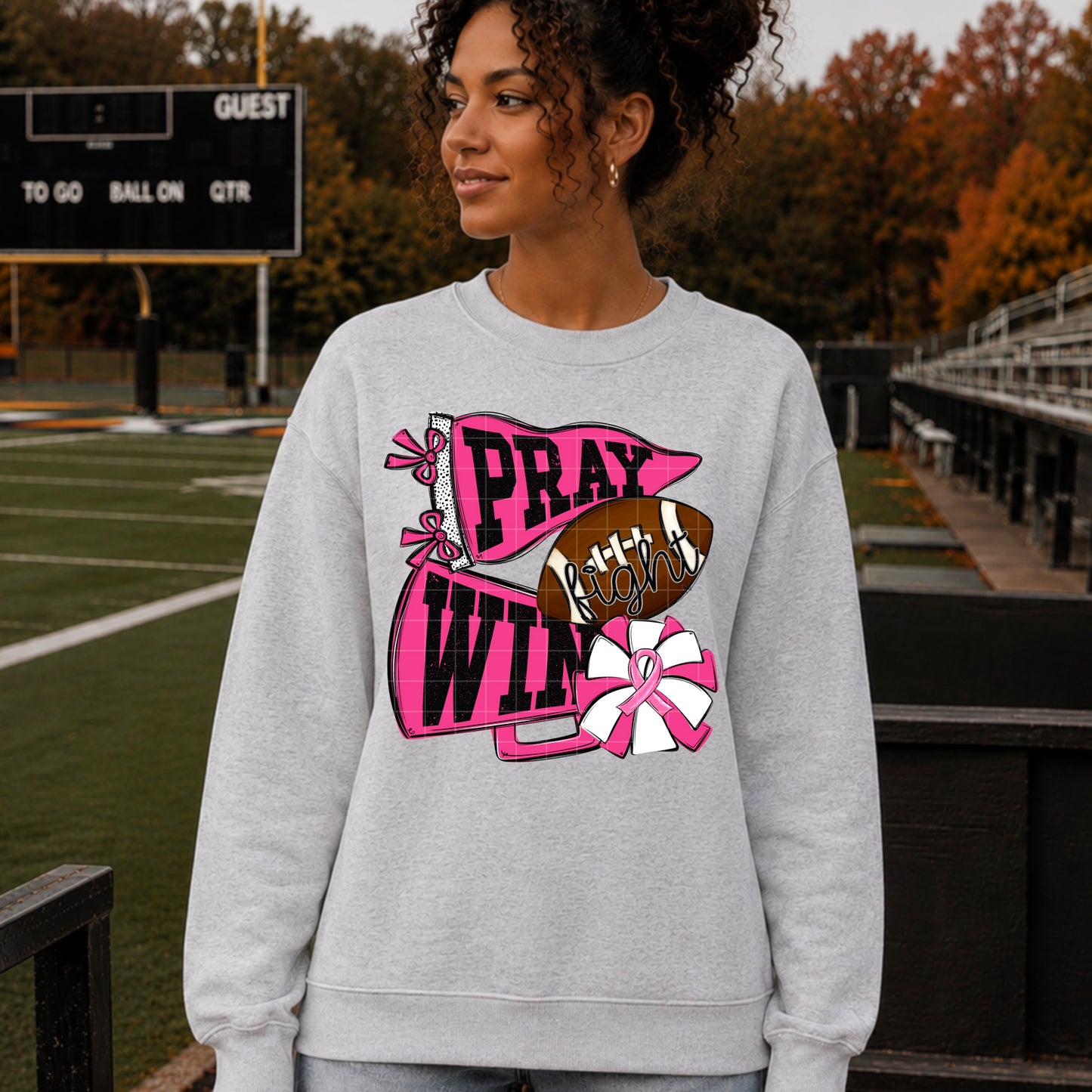 Pray Fight Win Pink Pennant DTF Transfer