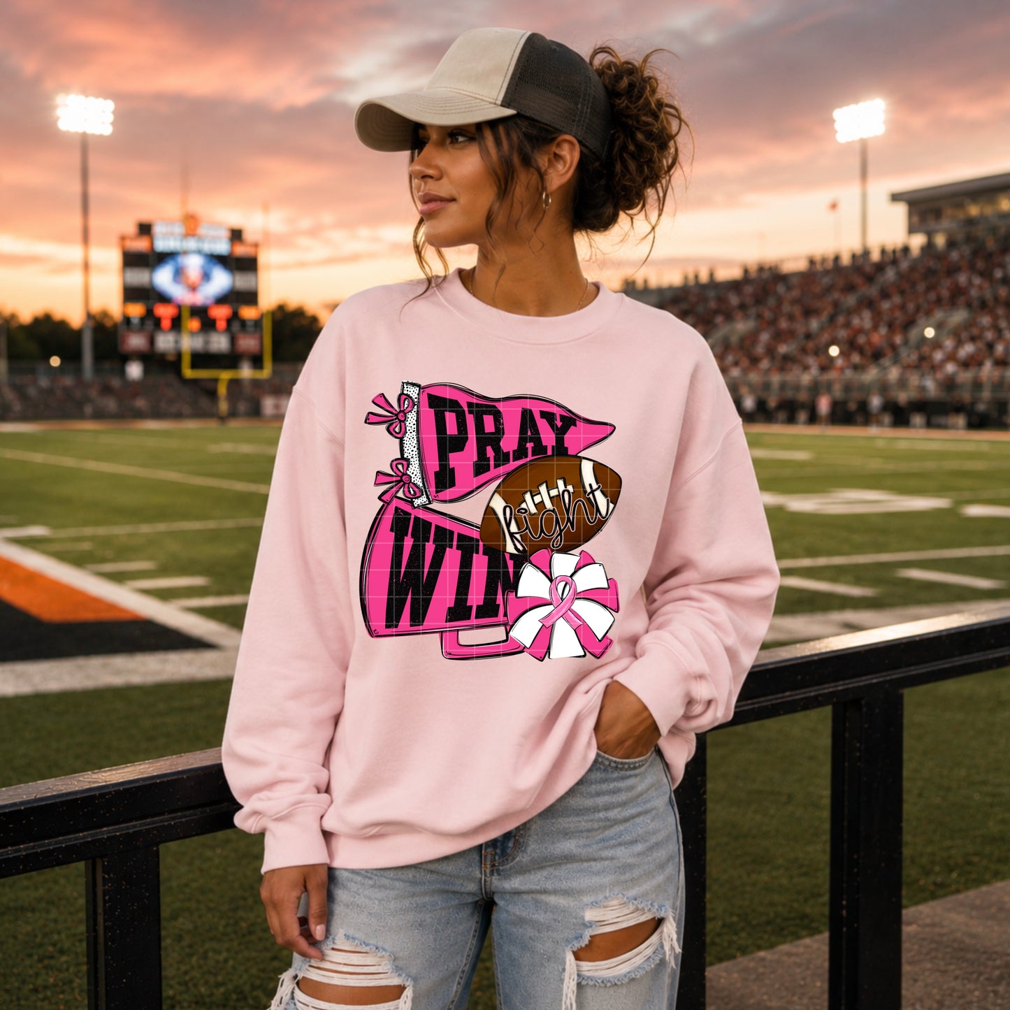 Pray Fight Win Pink Pennant DTF Transfer