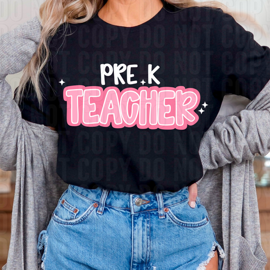 Pre-k Teacher Pink Sparkle DTF Transfer