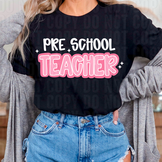 Preschool Teacher Pink Sparkle DTF Transfer