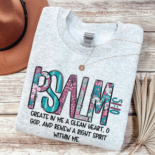 Psalm 51:10 Blue Purple DTF Transfer
