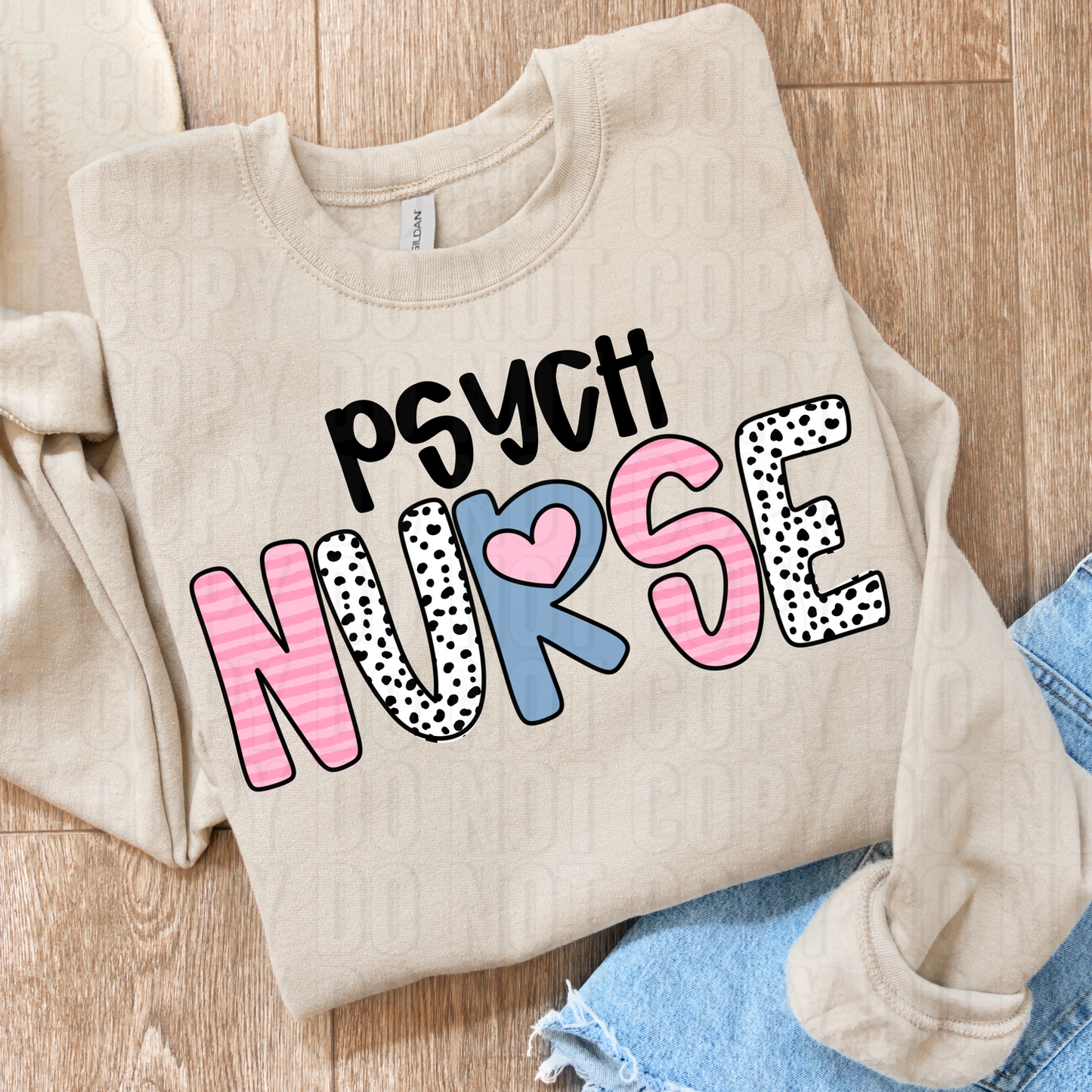 Psych Nurse Hearts DTF Transfer