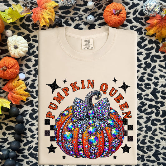 Pumpkin Queen Checkered Rhinestones DTF Transfer