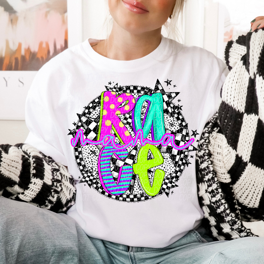 Race Mama Neon Checker DTF Transfer