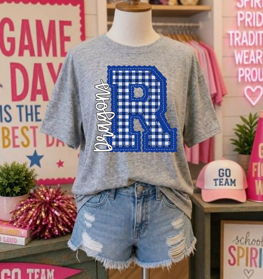 Letterman Stitched Initial Gingham Mascot Custom DTF Transfer