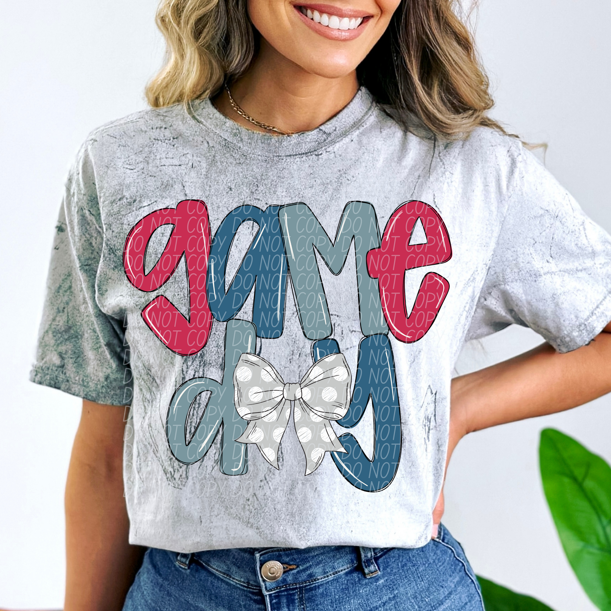 Red Blue Game Day Bow DTF Transfer
