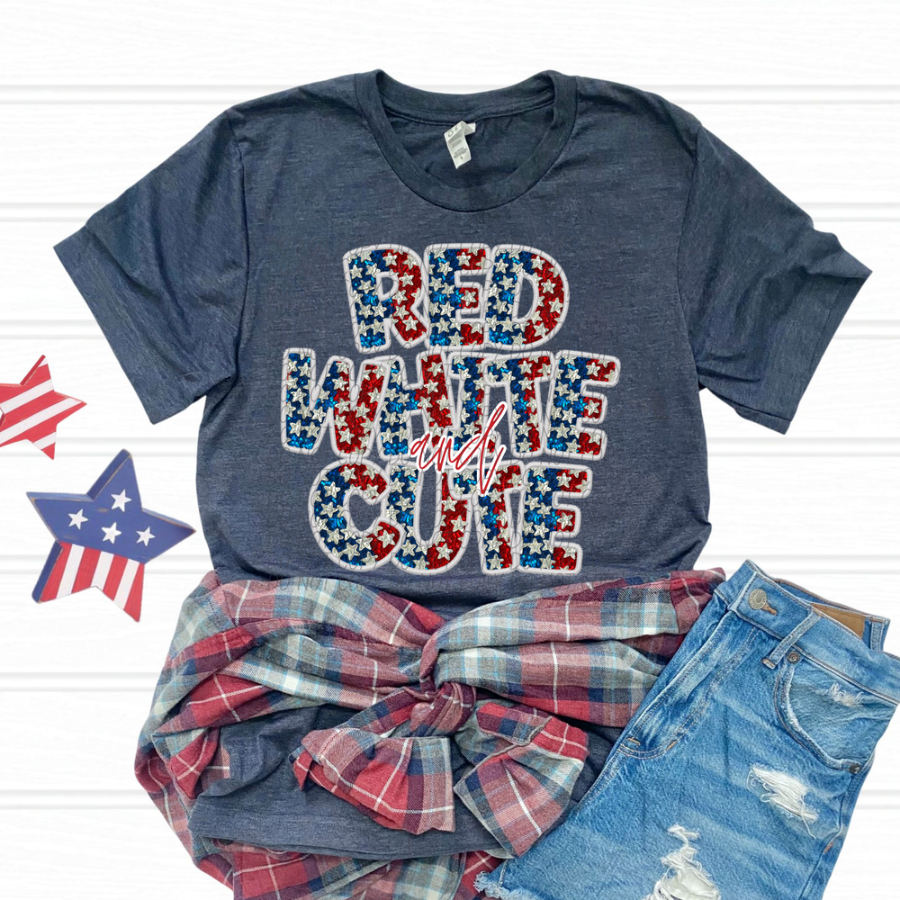 Red White And Cute Faux Embroidery DTF Transfer