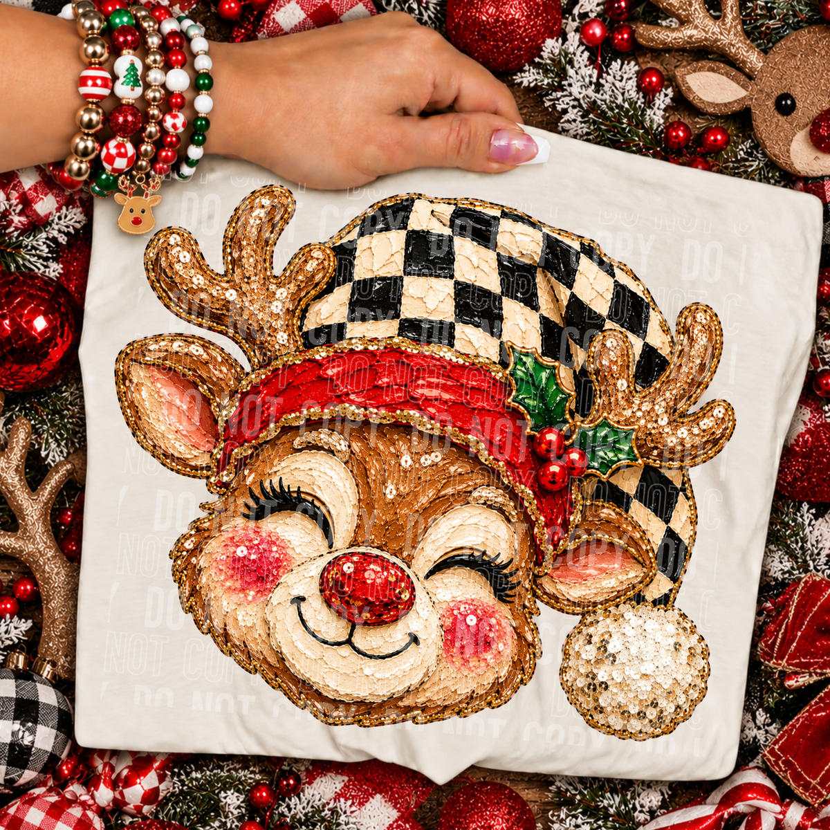 Reindeer Eyes Closed Painted Faux DTF Transfer