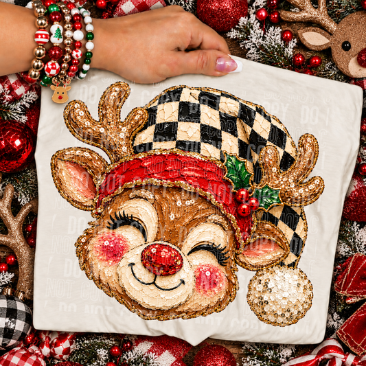 Reindeer Eyes Closed Painted Faux DTF Transfer