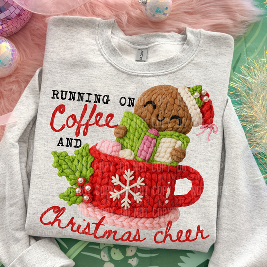 Running On Coffee And Christmas Cheer Yarn Faux DTF Transfer