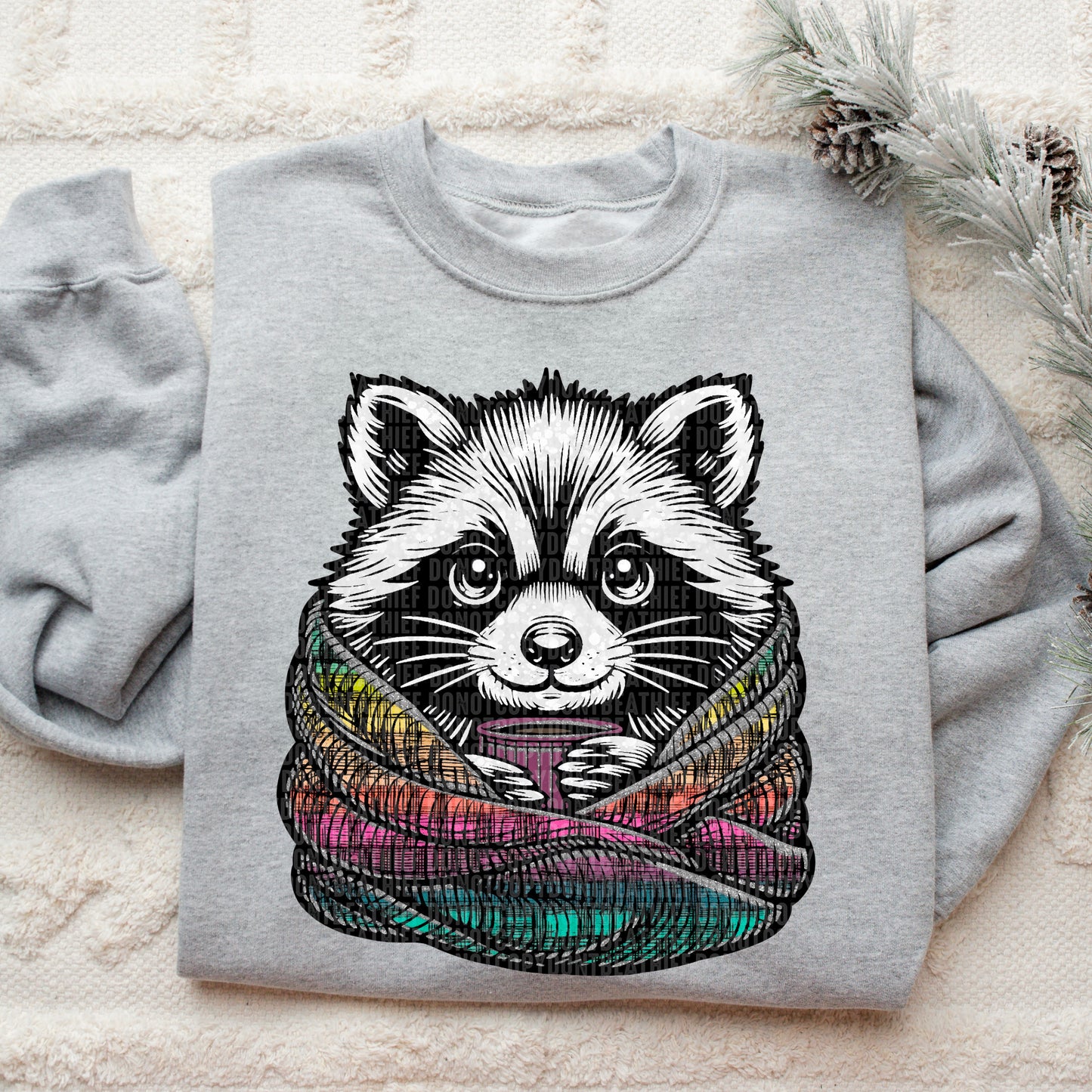 Raccoon With Blanket DTF Transfer