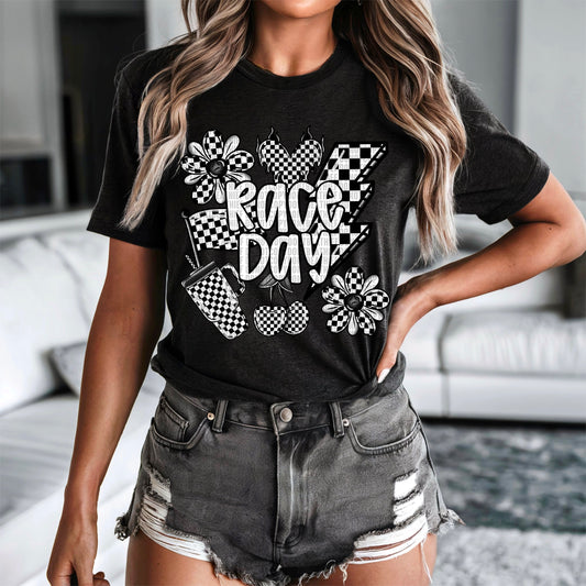 Race Day White Black Checkered DTF Transfer
