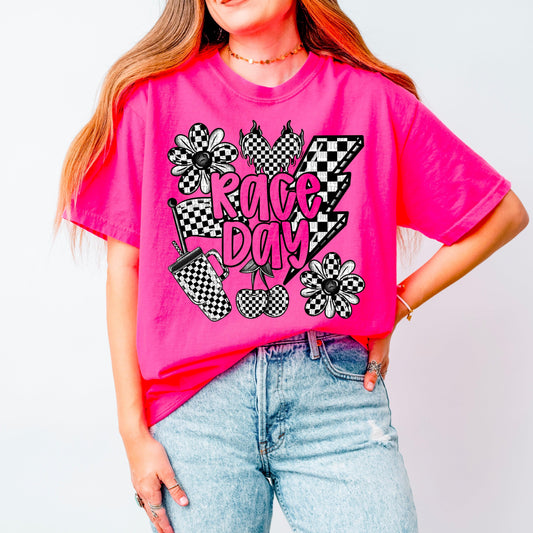 Race Day Pink Black Checkered DTF Transfer