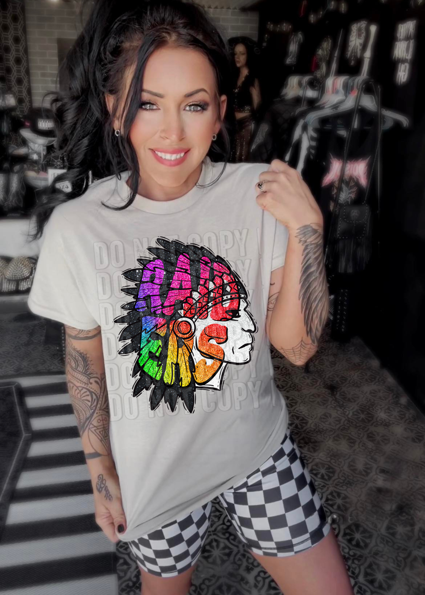 Raiders Indian Glittery Colorful Mascots DTF Transfer