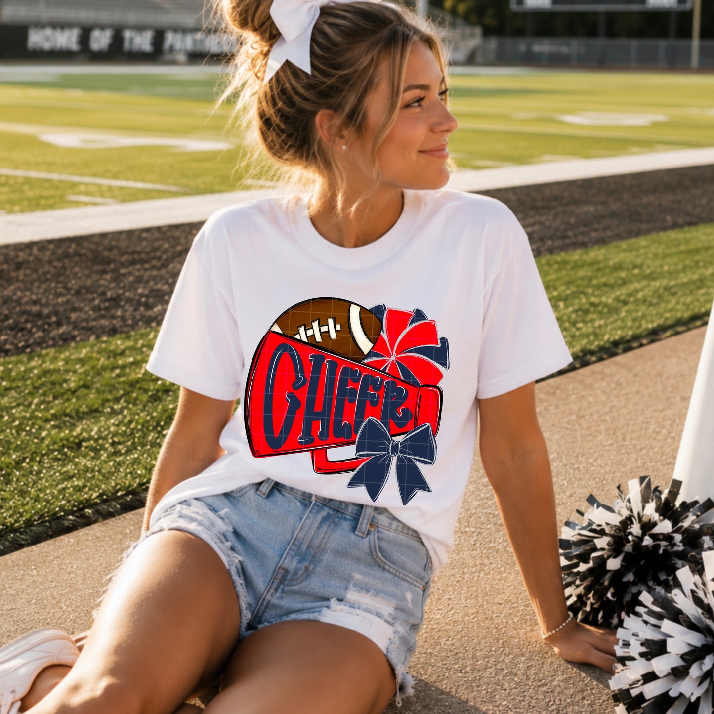 Red Navy Cheer Megaphone Football DTF Transfer