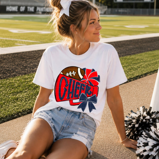 Red Navy Cheer Megaphone Football DTF Transfer