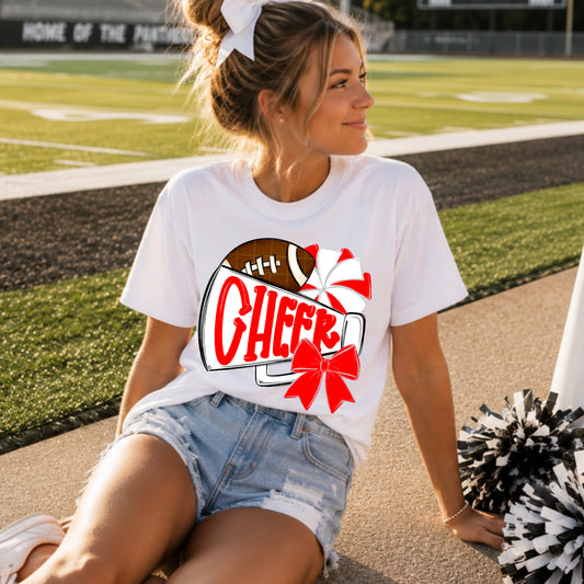Red White Cheer Megaphone Football DTF Transfer