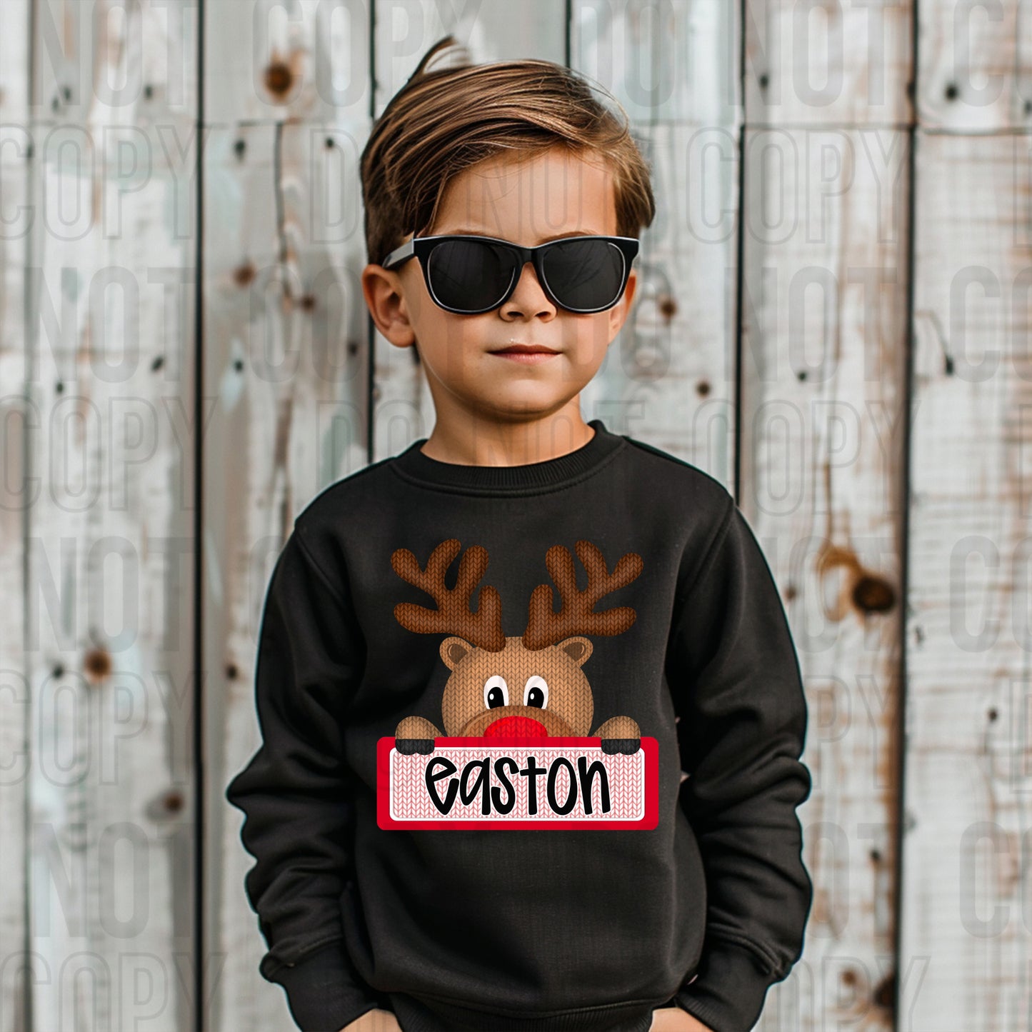 Reindeer Peek-A-Boo (Boy) With Name Plate Personalized DTF Transfer