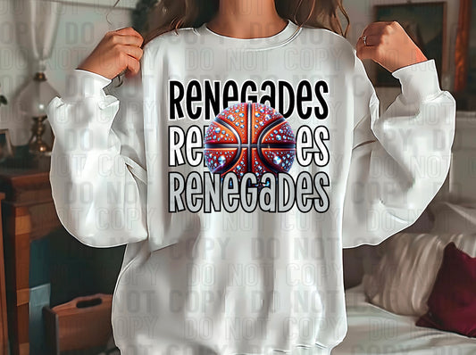 Renegades Rhinestone Basketball Black White Grey DTF Transfer