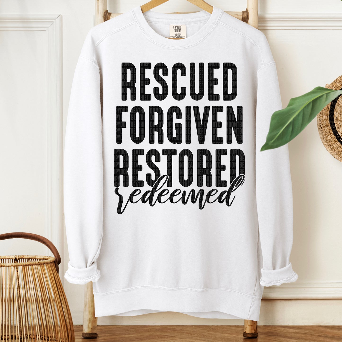 Rescued Forgiven Restored Redeemed Black DTF Transfer