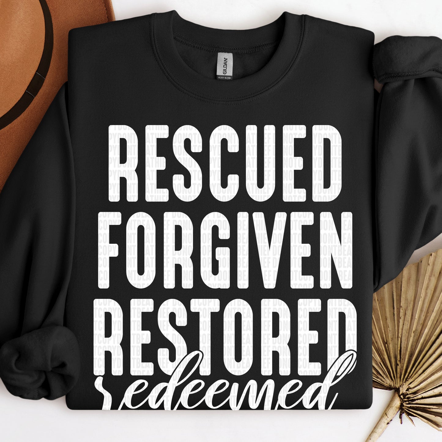 Rescued Forgiven Restored Redeemed White DTF Transfer