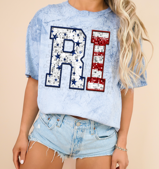 RI Patriotic Sequined Faux State DTF Transfer