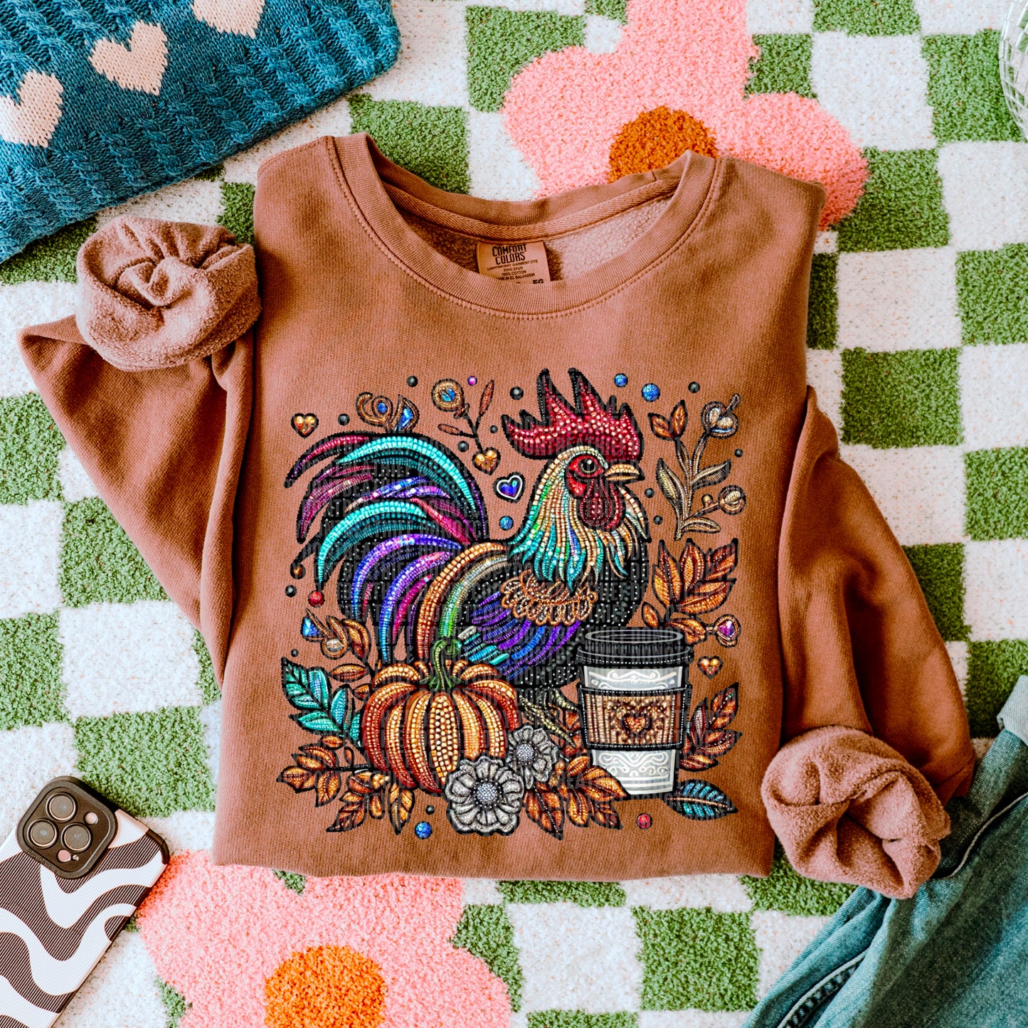 Rooster Fall Sequined DTF Transfer