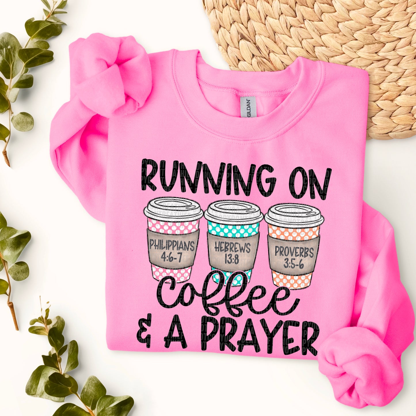 Running On Coffee & A Prayer Pink & Mint DTF Transfer