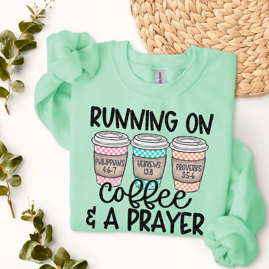 Running On Coffee & A Prayer Pink & Mint DTF Transfer