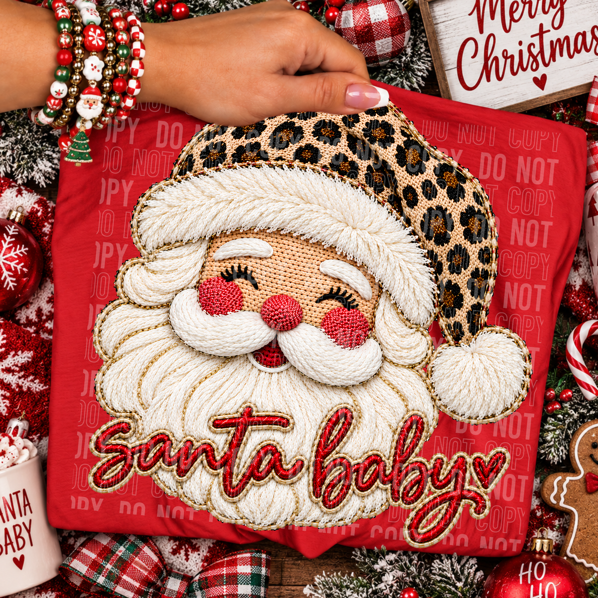 Santa Leopard Faux Embroidery DTF Transfer